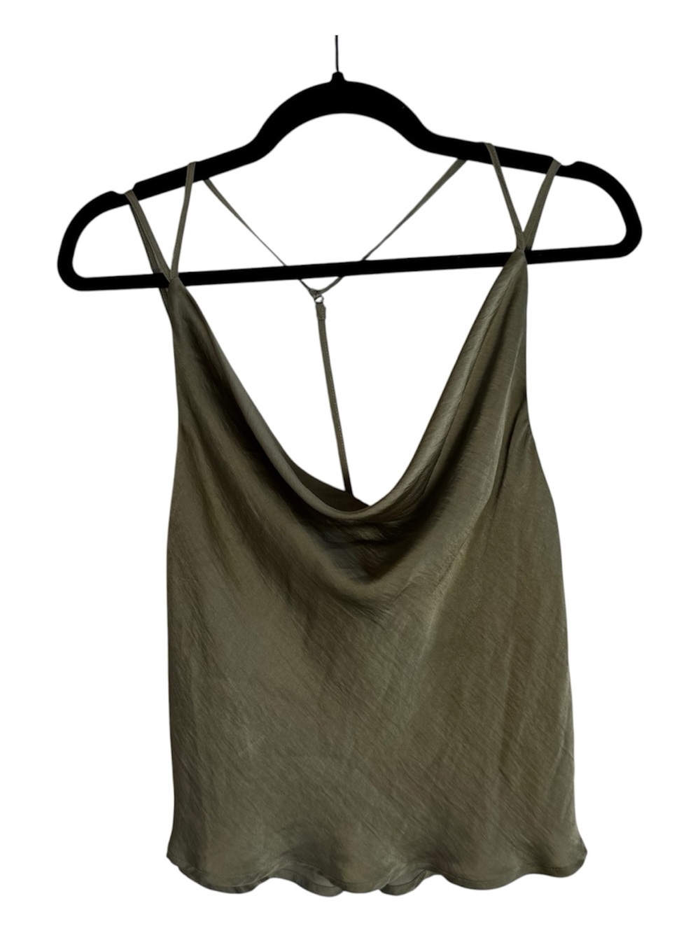 Lulu's Joslin Olive Green Cowl Neck Satin Camisole Size S - Chic Elegant Fashion
